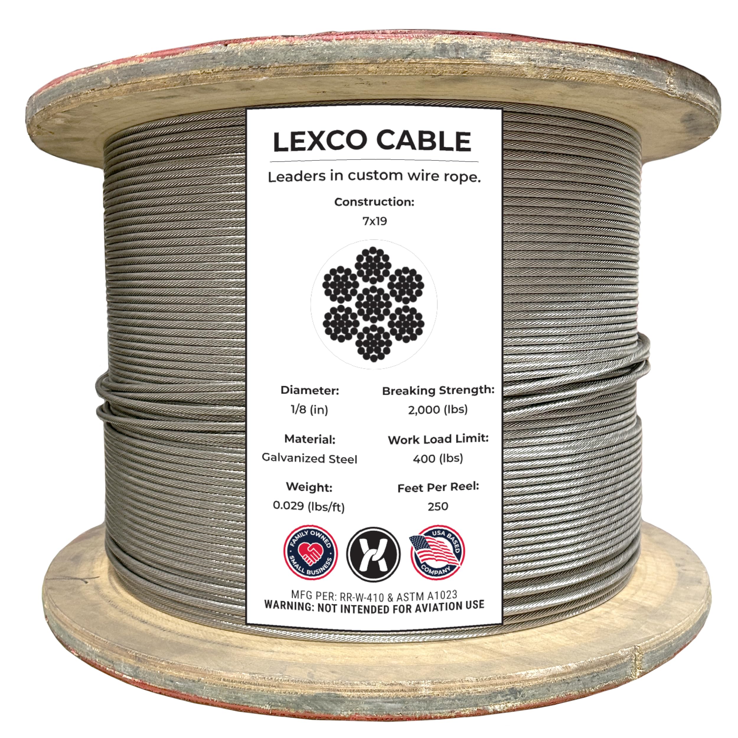 Amazon.com: 1/8 7x19 Galvanized Aircraft Wire Rope Cable 250' Reel